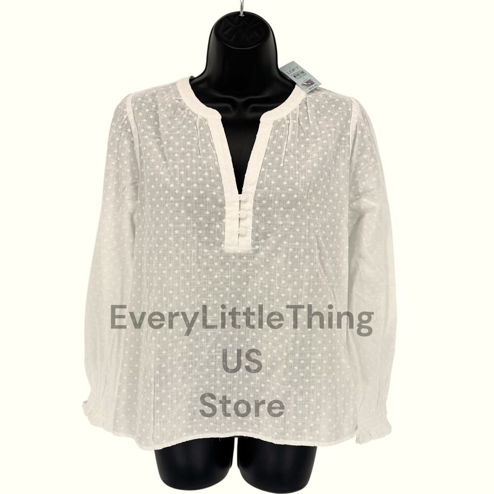 Nw Loft Blouse Top SP Small Petite Swiss Dot Long Sleeve Semi Sheer Peasant Boho